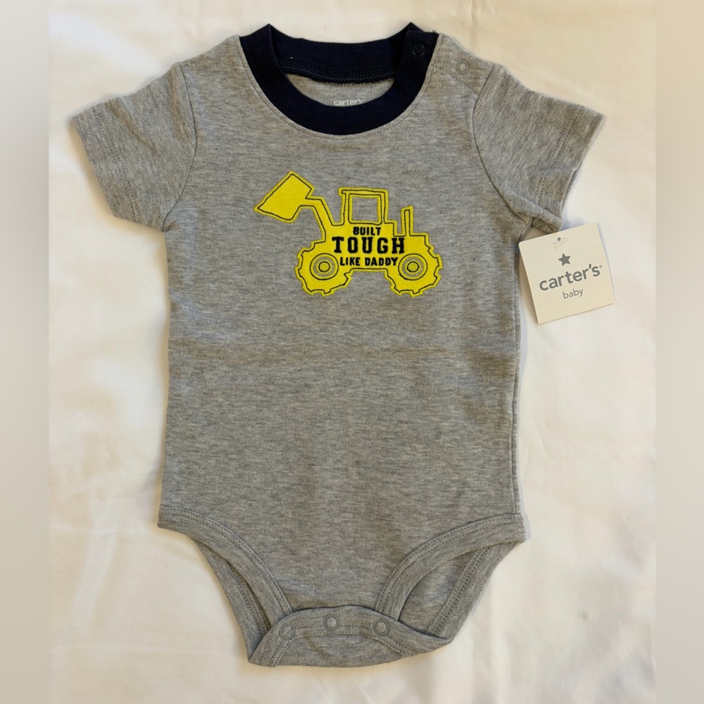 NWT Carter's Gray Baby Onesie “Tough Like Daddy” with Tractor